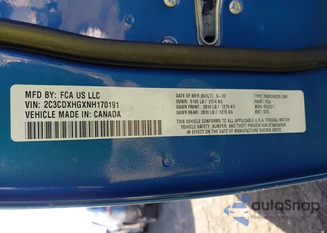 2022 Dodge Charger Gt Rwd z USA, uszkodzony, nr VIN 2C3CDXHGXNH170191